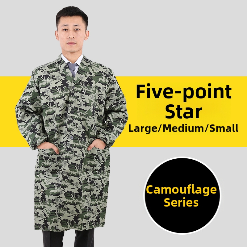 Pánska pracovná bunda s dlhým rukávom, maskovací vzor, štyri sezóny, 100% polyester, zmes chemických vlákien, proti znečisteniu a dekontaminácii