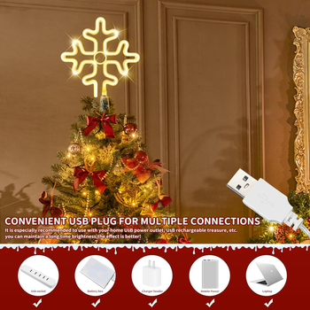 Karácsonyfa tetején világító dísz, geometriai fém, európai stílus (Modell E01193, fém, geometriai forma, karácsony)