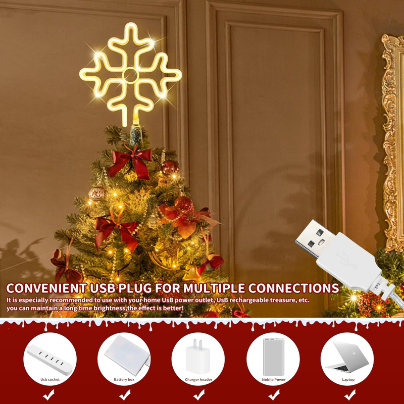 Karácsonyfa tetején világító dísz, geometriai fém, európai stílus (Modell E01193, fém, geometriai forma, karácsony)