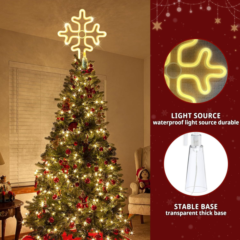 Karácsonyfa tetején világító dísz, geometriai fém, európai stílus (Modell E01193, fém, geometriai forma, karácsony)