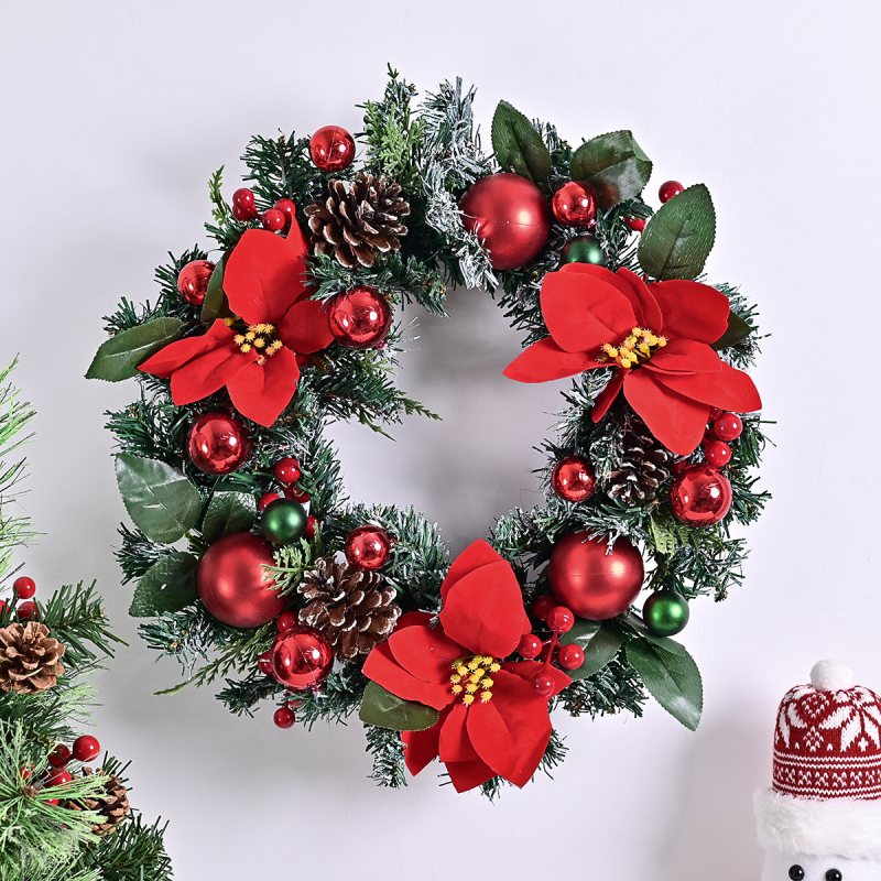 Karácsonyi koszorú rattan gyűrűvel és tobozokkal, modern művészeti stílus; anyagok: fa, műanyag, PVC; márka: Comfortable pattern; alkalmas Karácsonyra