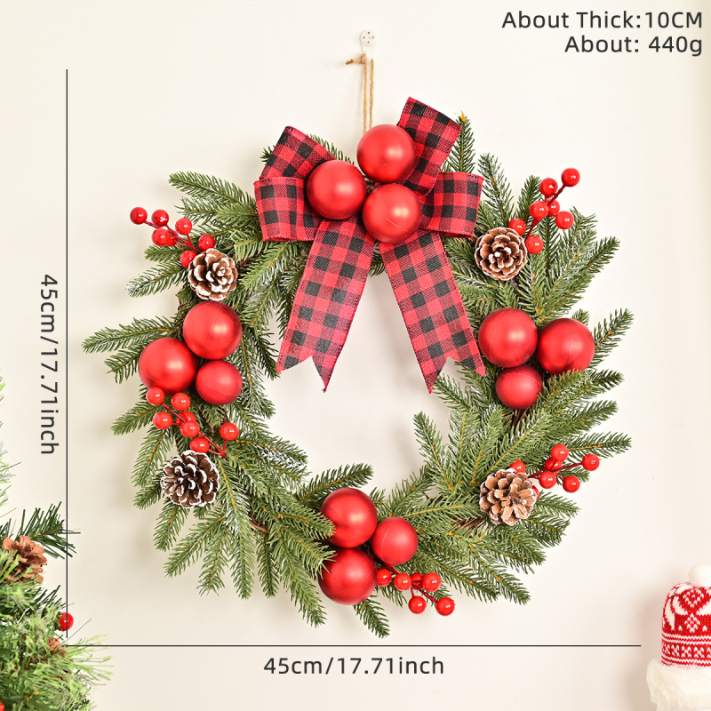 Karácsonyi koszorú rattan gyűrűvel és tobozokkal, modern művészeti stílus; anyagok: fa, műanyag, PVC; márka: Comfortable pattern; alkalmas Karácsonyra