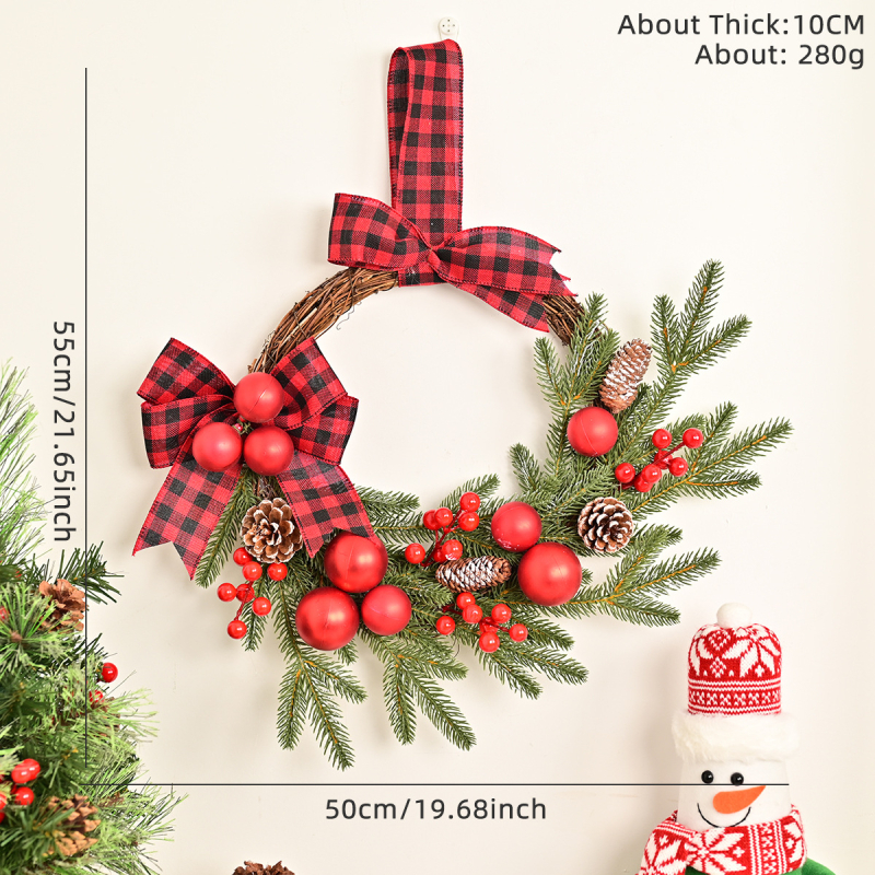 Karácsonyi koszorú rattan gyűrűvel és tobozokkal, modern művészeti stílus; anyagok: fa, műanyag, PVC; márka: Comfortable pattern; alkalmas Karácsonyra