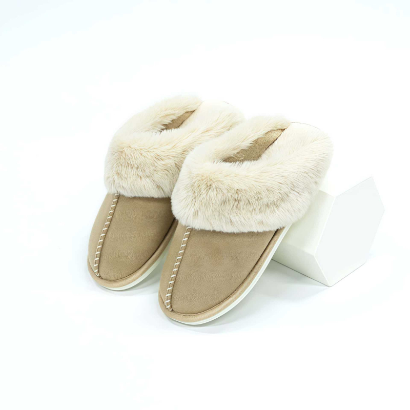 Toecap papucs otthonra mesterséges plüss felsőrésszel, műszőrmés bélés, műanyag talppal; lélegző és meleg