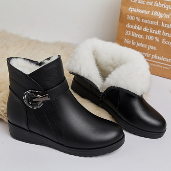 Női gyapjúval bélelt alacsony bokacsizma mikroszálas felsőrészével, gumírozott talp, oldalsó cipzár, meleg és lélegző, wedge sarok