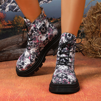 Női Martin csizmák, PU felsőrész, fűzős elülső rész, kerek orrú, vastag gumírozott talp, alacsony szár