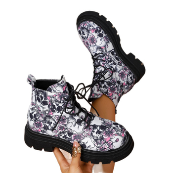 Női Martin csizmák, PU felsőrész, fűzős elülső rész, kerek orrú, vastag gumírozott talp, alacsony szár