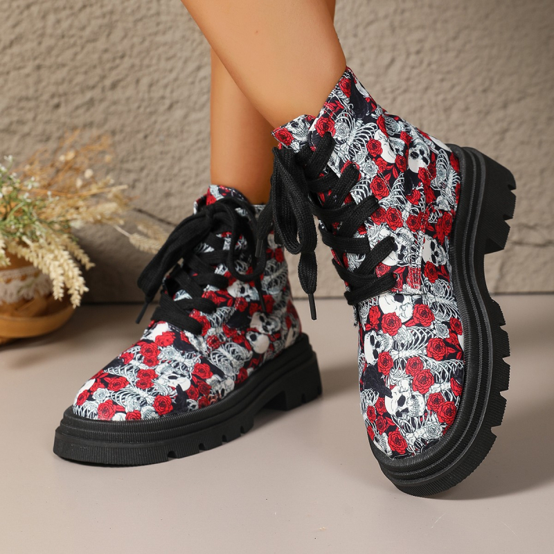 Női Martin csizmák, PU felsőrész, fűzős elülső rész, kerek orrú, vastag gumírozott talp, alacsony szár