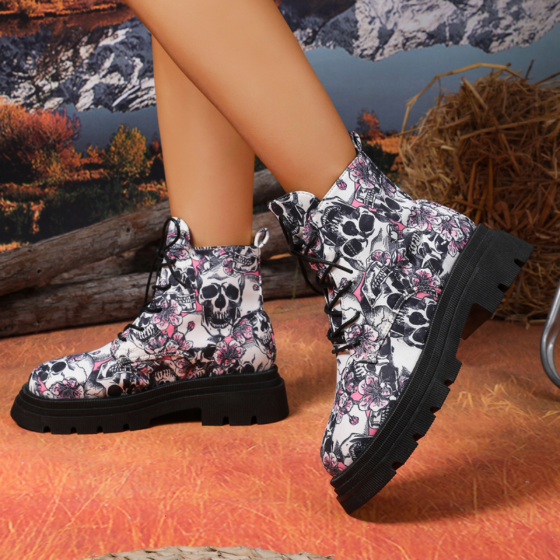 Női Martin csizmák, PU felsőrész, fűzős elülső rész, kerek orrú, vastag gumírozott talp, alacsony szár