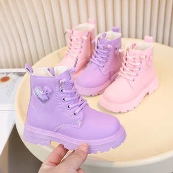 Ghete Martin pentru fete - PU suprafață, talpă de cauciuc, fermoar lateral, impermeabile, respirabile