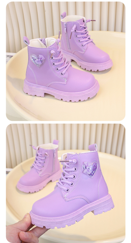 Ghete Martin pentru fete - PU suprafață, talpă de cauciuc, fermoar lateral, impermeabile, respirabile