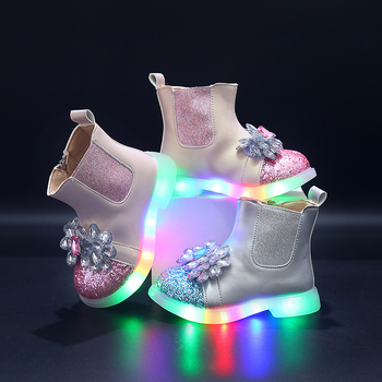 Világító lánycipők PU felsőréteggel, lélegző, csúszásmentes, kopásálló TPR talp, oldalsó cipzár, 4–6 éveseknek, tavasz–ősz szezon