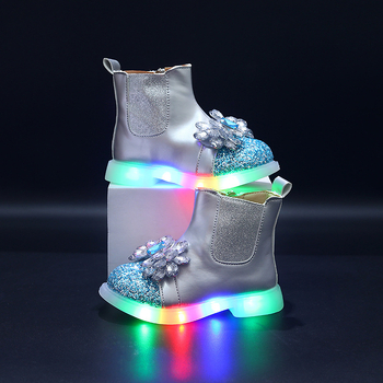 Világító lánycipők PU felsőréteggel, lélegző, csúszásmentes, kopásálló TPR talp, oldalsó cipzár, 4–6 éveseknek, tavasz–ősz szezon