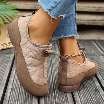 Női pamut hócsizmák - meleg fleece-bélés, könnyű, slip-on, kerek orr, alacsony szár