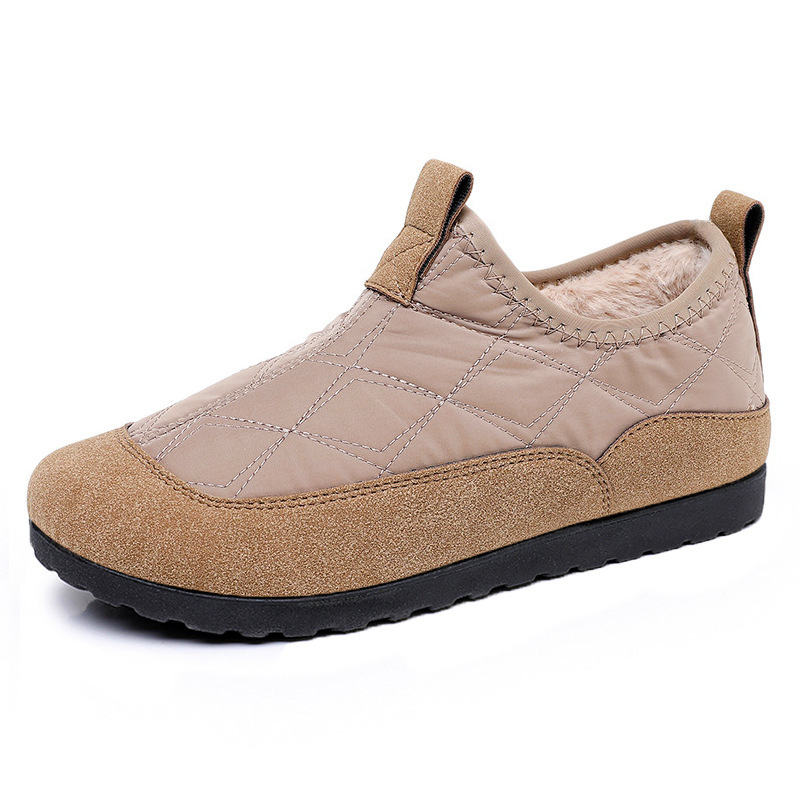 Női pamut hócsizmák - meleg fleece-bélés, könnyű, slip-on, kerek orr, alacsony szár