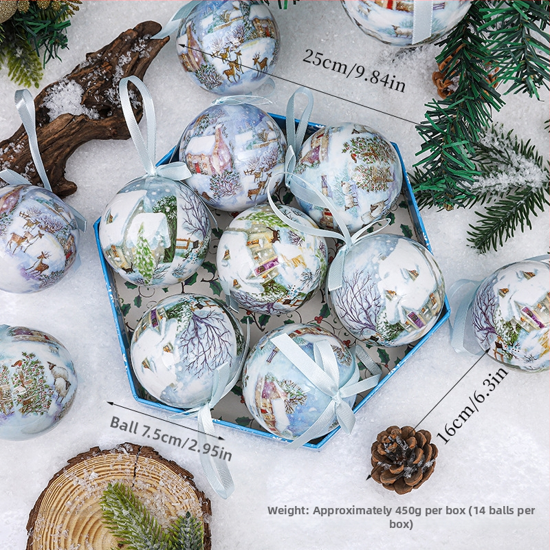 Penové vianočné guličky ozdoby, tlačené, európsky štýl, balenie 14 kusov