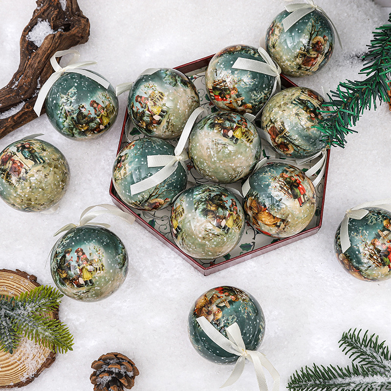 Penové vianočné guličky ozdoby, tlačené, európsky štýl, balenie 14 kusov