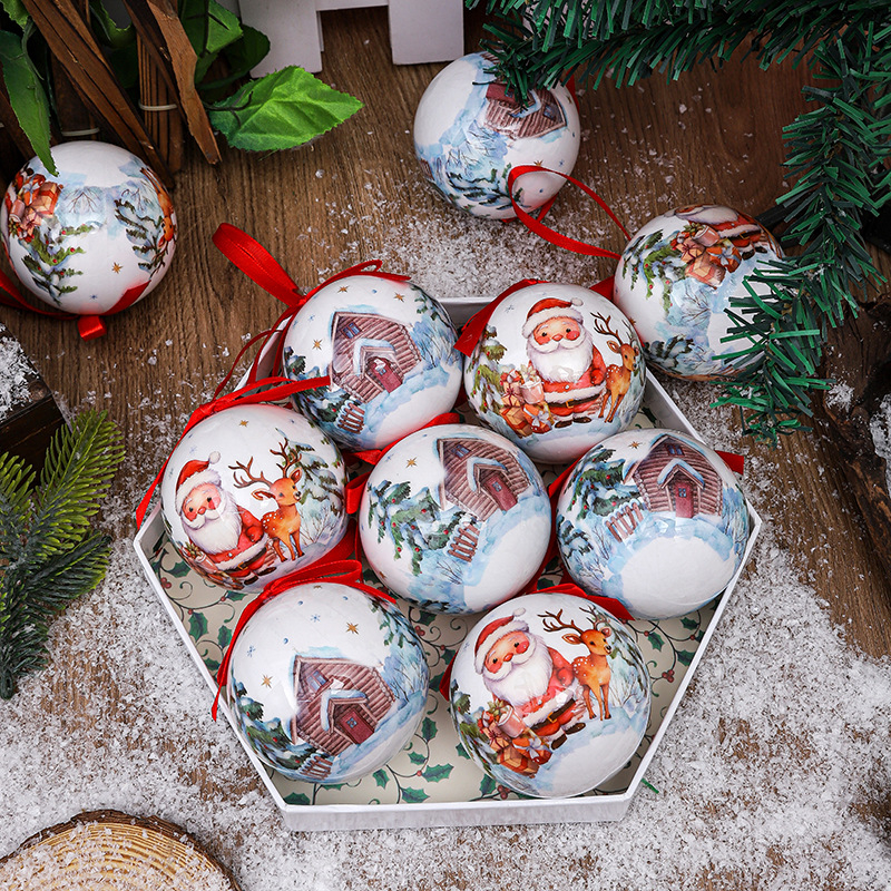 Penové vianočné guličky ozdoby, tlačené, európsky štýl, balenie 14 kusov