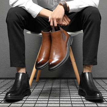Férfi Chelsea bakancs hegyes orrú, PU felső rész, gumi talp, alacsony sarok 1–3 cm, koreai stílus, őszre