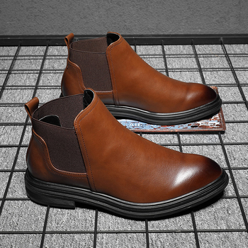 Férfi Chelsea bakancs hegyes orrú, PU felső rész, gumi talp, alacsony sarok 1–3 cm, koreai stílus, őszre