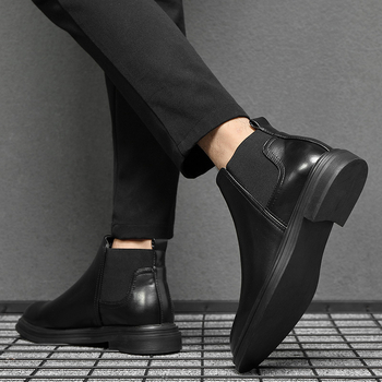 Férfi Chelsea bakancs hegyes orrú, PU felső rész, gumi talp, alacsony sarok 1–3 cm, koreai stílus, őszre