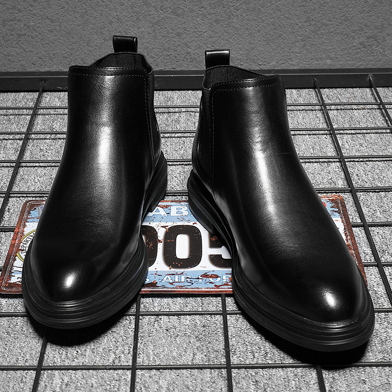 Férfi Chelsea bakancs hegyes orrú, PU felső rész, gumi talp, alacsony sarok 1–3 cm, koreai stílus, őszre