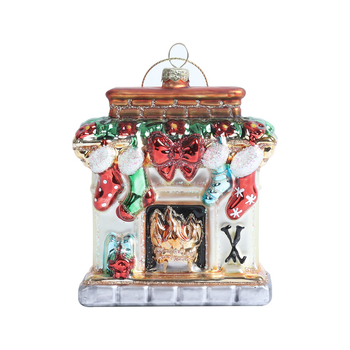 Käsitööna tehtud klaasist kamina dekoratsioon, jõulukuuse ripats — materjal: klaas; stiil: kaasaegne minimalism; kategooria: käsitöö; pühad: jõulud