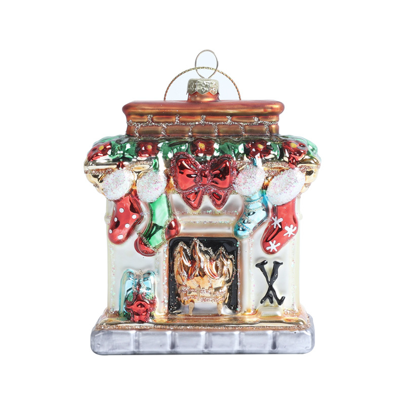 Käsitööna tehtud klaasist kamina dekoratsioon, jõulukuuse ripats — materjal: klaas; stiil: kaasaegne minimalism; kategooria: käsitöö; pühad: jõulud