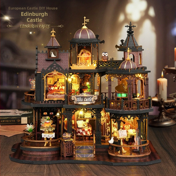 Drevený DIY set na zostavenie chatky-puzzle s držiakom na knihy - ručne zostaviteľný 3D puzzle, vhodný pre vek 15–35 rokov