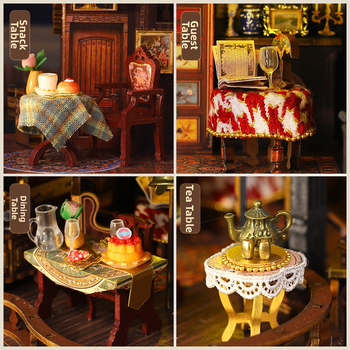 Drevený DIY set na zostavenie chatky-puzzle s držiakom na knihy - ručne zostaviteľný 3D puzzle, vhodný pre vek 15–35 rokov