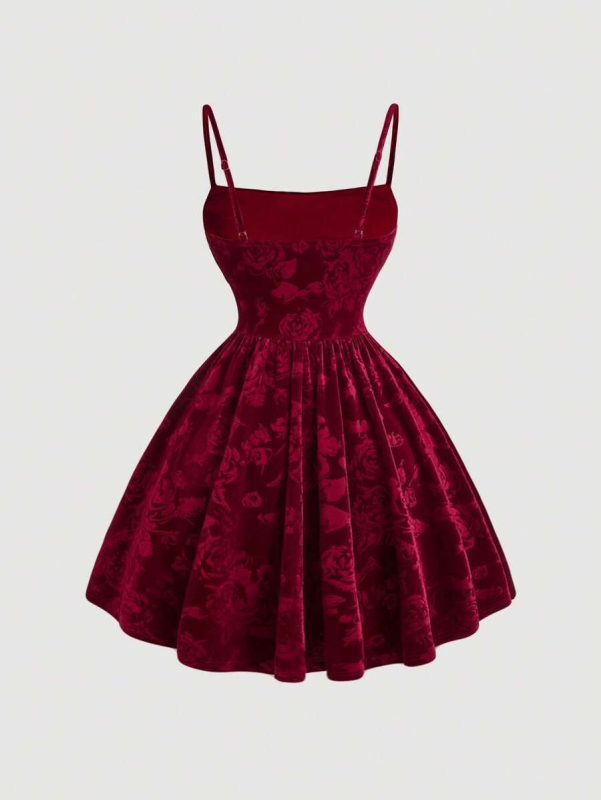 А-линия рокля с презрамки, без ръкави, висока талия, полиестер жакард плат, 2025 есен