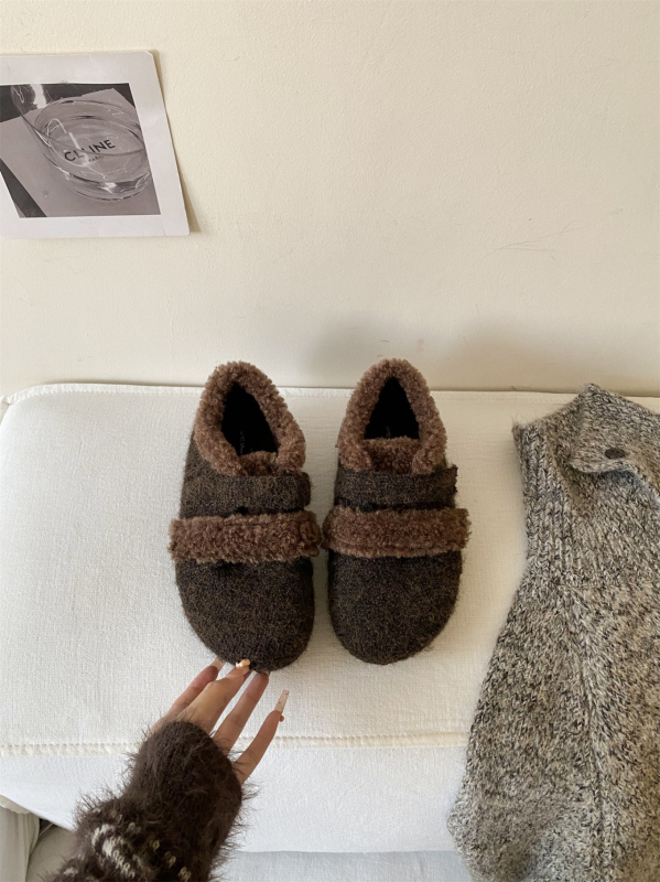 Дамски памучни обувки с леопардов принт, подплата от изкуствен пух, велкро закопчаване, гумена подметка