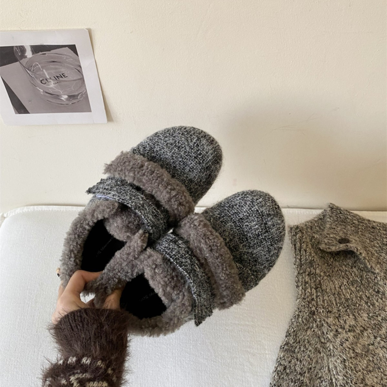 Дамски памучни обувки с леопардов принт, подплата от изкуствен пух, велкро закопчаване, гумена подметка