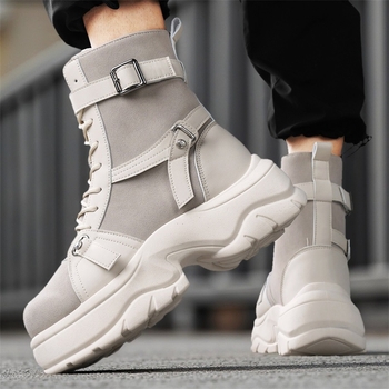 Работни обувки от кожа, PVC подметка, висока горна част, кръгъл нос, закопчаване с катарама