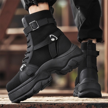 Работни обувки от кожа, PVC подметка, висока горна част, кръгъл нос, закопчаване с катарама