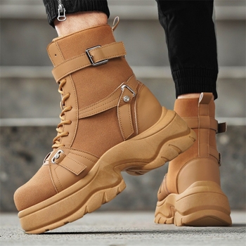 Работни обувки от кожа, PVC подметка, висока горна част, кръгъл нос, закопчаване с катарама