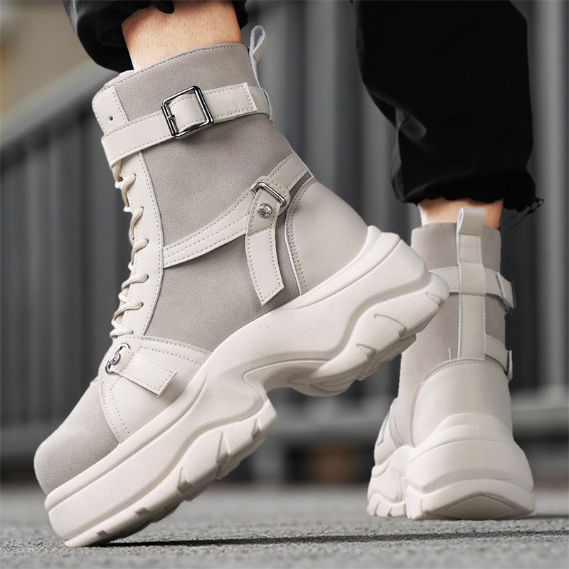 Работни обувки от кожа, PVC подметка, висока горна част, кръгъл нос, закопчаване с катарама