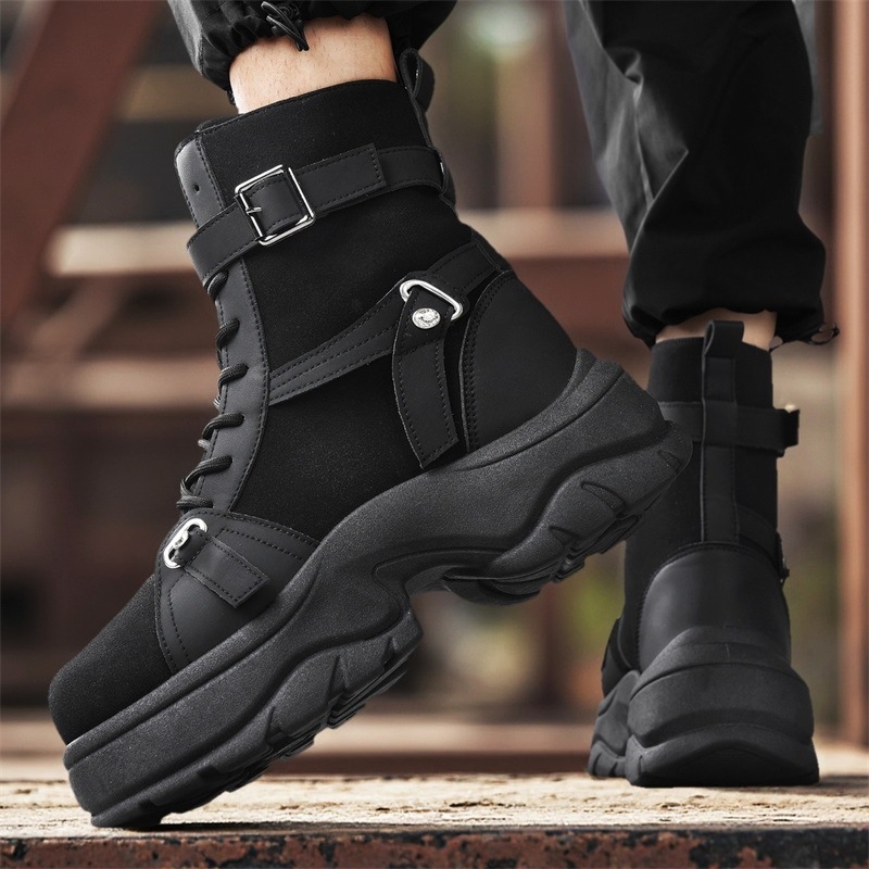 Работни обувки от кожа, PVC подметка, висока горна част, кръгъл нос, закопчаване с катарама