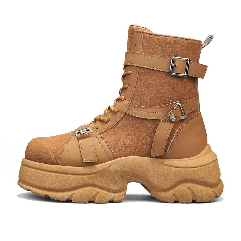 Работни обувки от кожа, PVC подметка, висока горна част, кръгъл нос, закопчаване с катарама