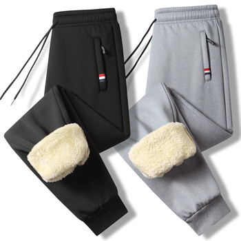 Pánske fleecové termálne nohavice, voľný strih, stredný pás, syntetická zmes látky, zimné bežné nohavice