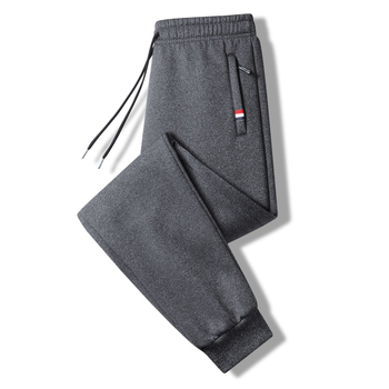 Pánske fleecové termálne nohavice, voľný strih, stredný pás, syntetická zmes látky, zimné bežné nohavice