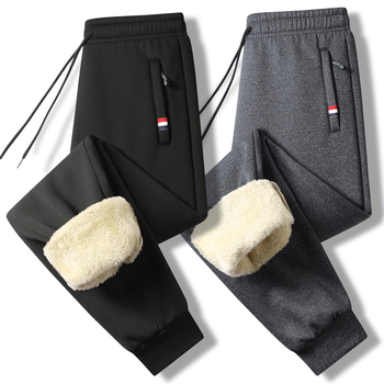 Pánske fleecové termálne nohavice, voľný strih, stredný pás, syntetická zmes látky, zimné bežné nohavice