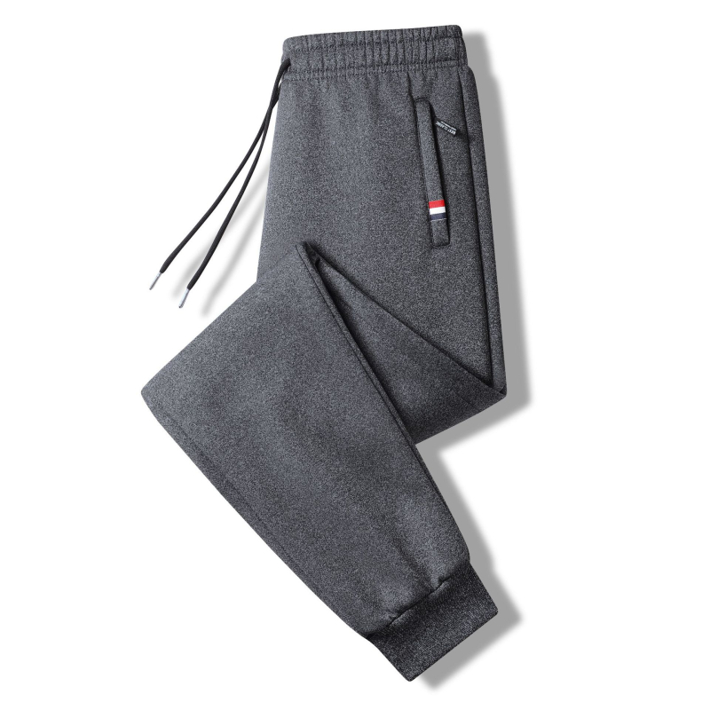 Pánske fleecové termálne nohavice, voľný strih, stredný pás, syntetická zmes látky, zimné bežné nohavice