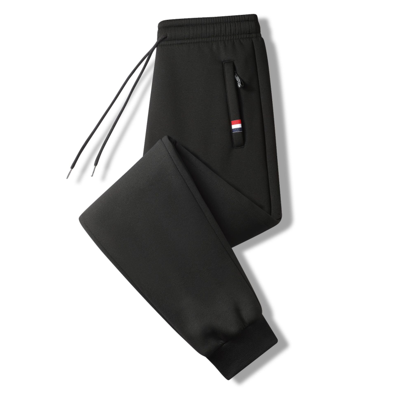 Pánske fleecové termálne nohavice, voľný strih, stredný pás, syntetická zmes látky, zimné bežné nohavice