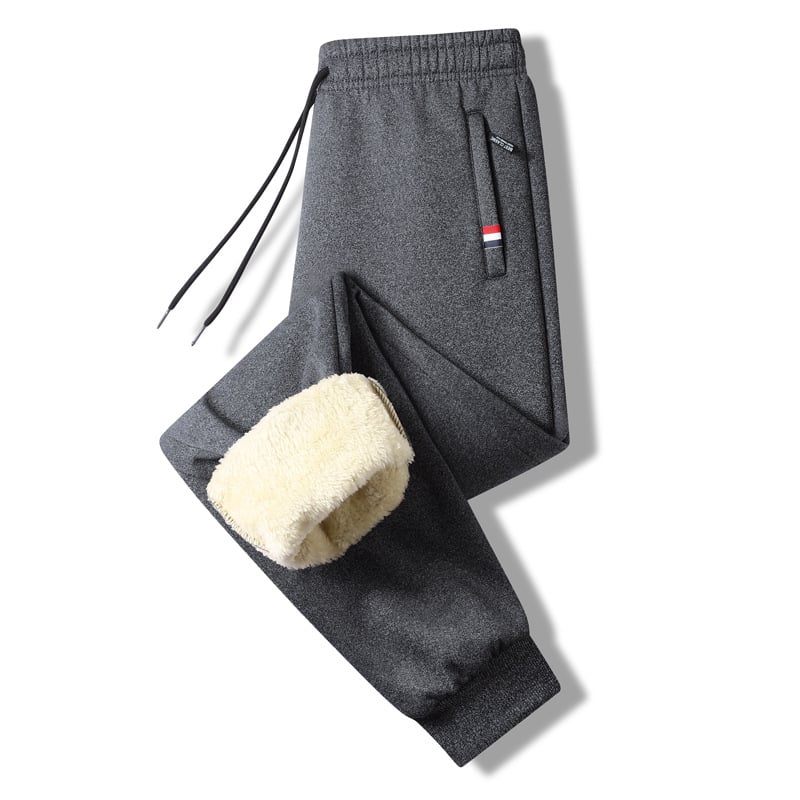 Pánske fleecové termálne nohavice, voľný strih, stredný pás, syntetická zmes látky, zimné bežné nohavice