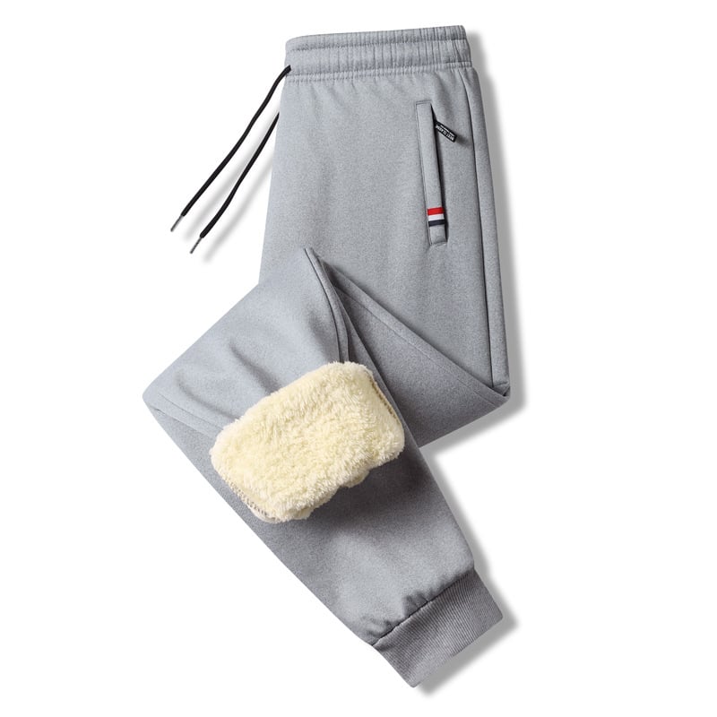Pánske fleecové termálne nohavice, voľný strih, stredný pás, syntetická zmes látky, zimné bežné nohavice