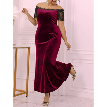 Moteriška suknelė su pečių atvartais, nėrinių apdaila, 3/4 rankovės, vidutinio tempiamumo audinys