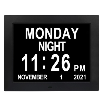 Ceas inteligent cu alarmă de 8,7 inch pentru vârstnici, cu font mare, calendar și ramă foto, reminder pentru medicamente, redare muzică și video, rezoluție 1024x768, luminozitate 350 lm, suport SD/USB/MMC