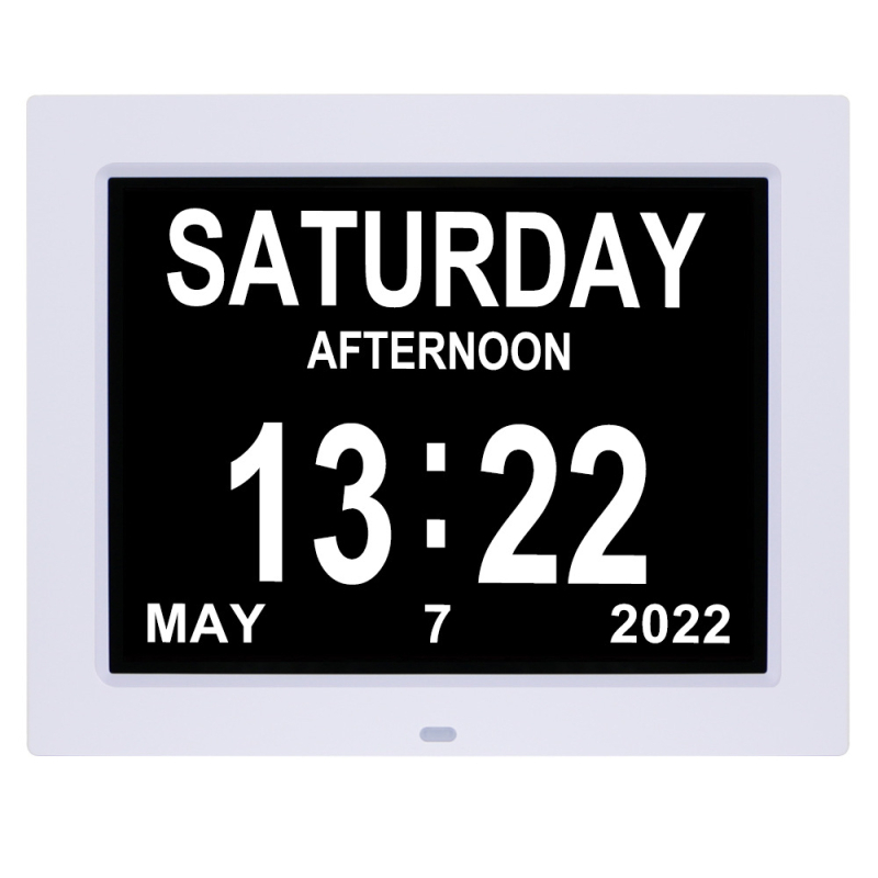 Ceas inteligent cu alarmă de 8,7 inch pentru vârstnici, cu font mare, calendar și ramă foto, reminder pentru medicamente, redare muzică și video, rezoluție 1024x768, luminozitate 350 lm, suport SD/USB/MMC