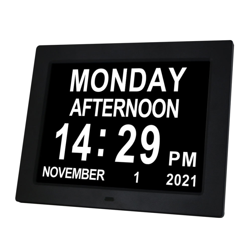 Ceas inteligent cu alarmă de 8,7 inch pentru vârstnici, cu font mare, calendar și ramă foto, reminder pentru medicamente, redare muzică și video, rezoluție 1024x768, luminozitate 350 lm, suport SD/USB/MMC